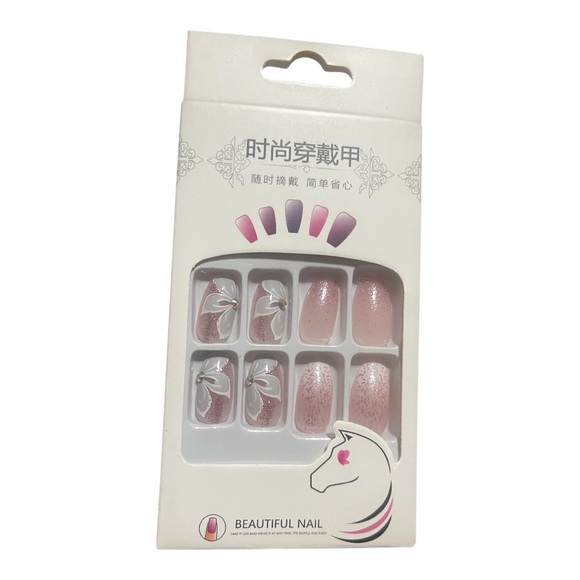 🆕 Glitter Butterfly Acrylic Coffin Fake Press On Nail Tips Medium Square - Picture 8 of 8